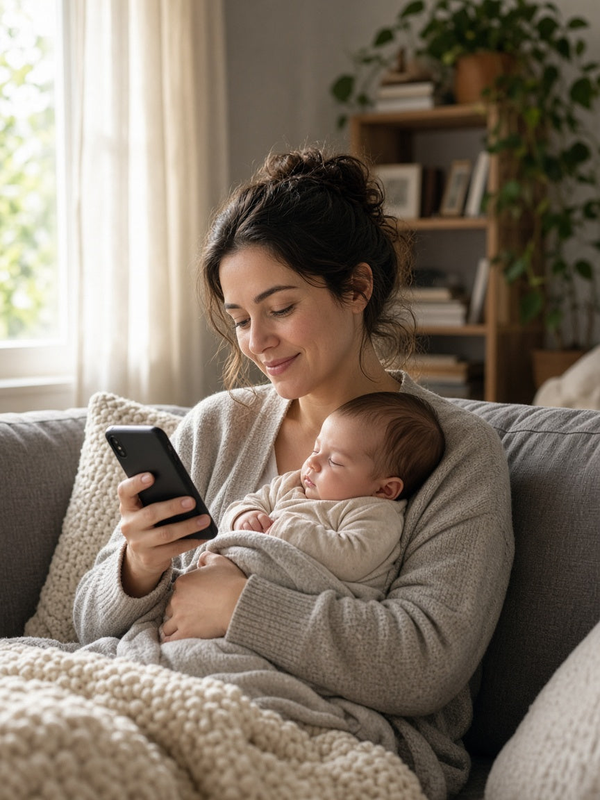 Parent reading guide on phone with relief